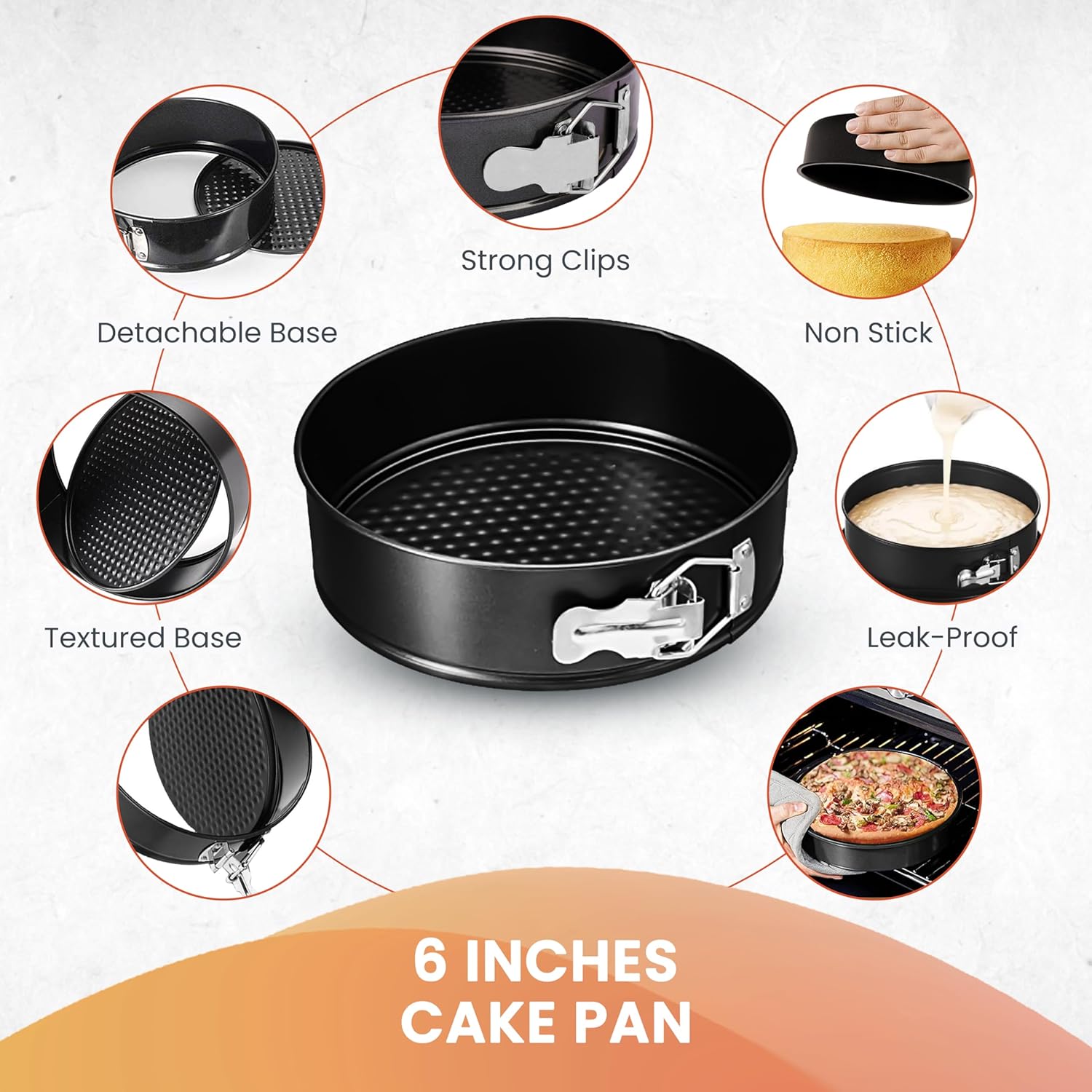 Non-Stick 6 Inch Cake Pan with Removable Bottom - Leakproof Springform Pan with 50Pcs Parchment Papers - Perfect for Cakes, Cheesecakes, and Compatible with 3 Qt Instant Pot - Bonus E-Book