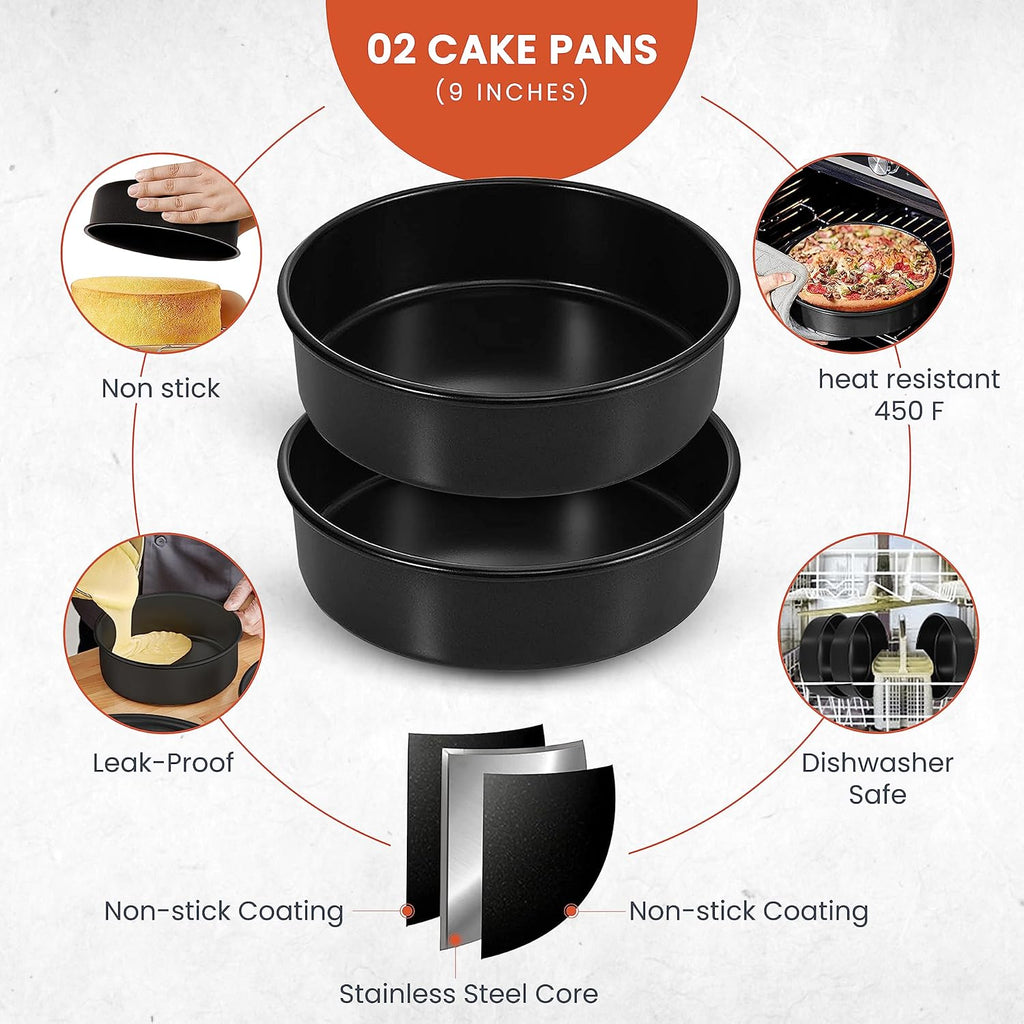 9-Inch Round Cakes Pan Set of 2 with 40 Pieces Parchment Paper Rounds, Nonstick Baking Cake Pans Sets for Baking