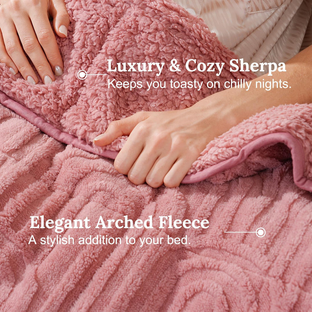 Pink Cottonblue Weighted Blanket for Adults Queen Size 6.61 pound, Soft Fluffy Sherpa Fleece Jacquard Weighted Blankets Throw 27"x40" for Sleep Relax, Fuzzy Warm Arch Heavy Blanket for Bed Couch, Pink