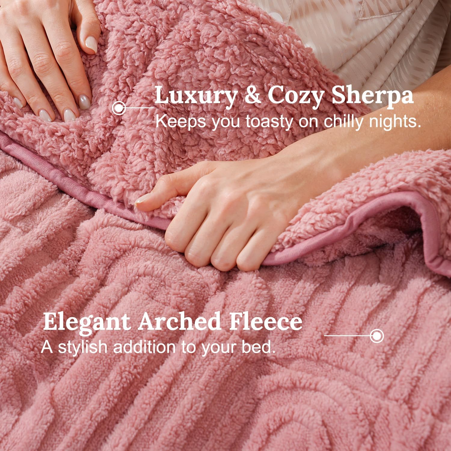 Pink Cottonblue Weighted Blanket for Adults Queen Size 6.61 pound, Soft Fluffy Sherpa Fleece Jacquard Weighted Blankets Throw 27"x40" for Sleep Relax, Fuzzy Warm Arch Heavy Blanket for Bed Couch, Pink