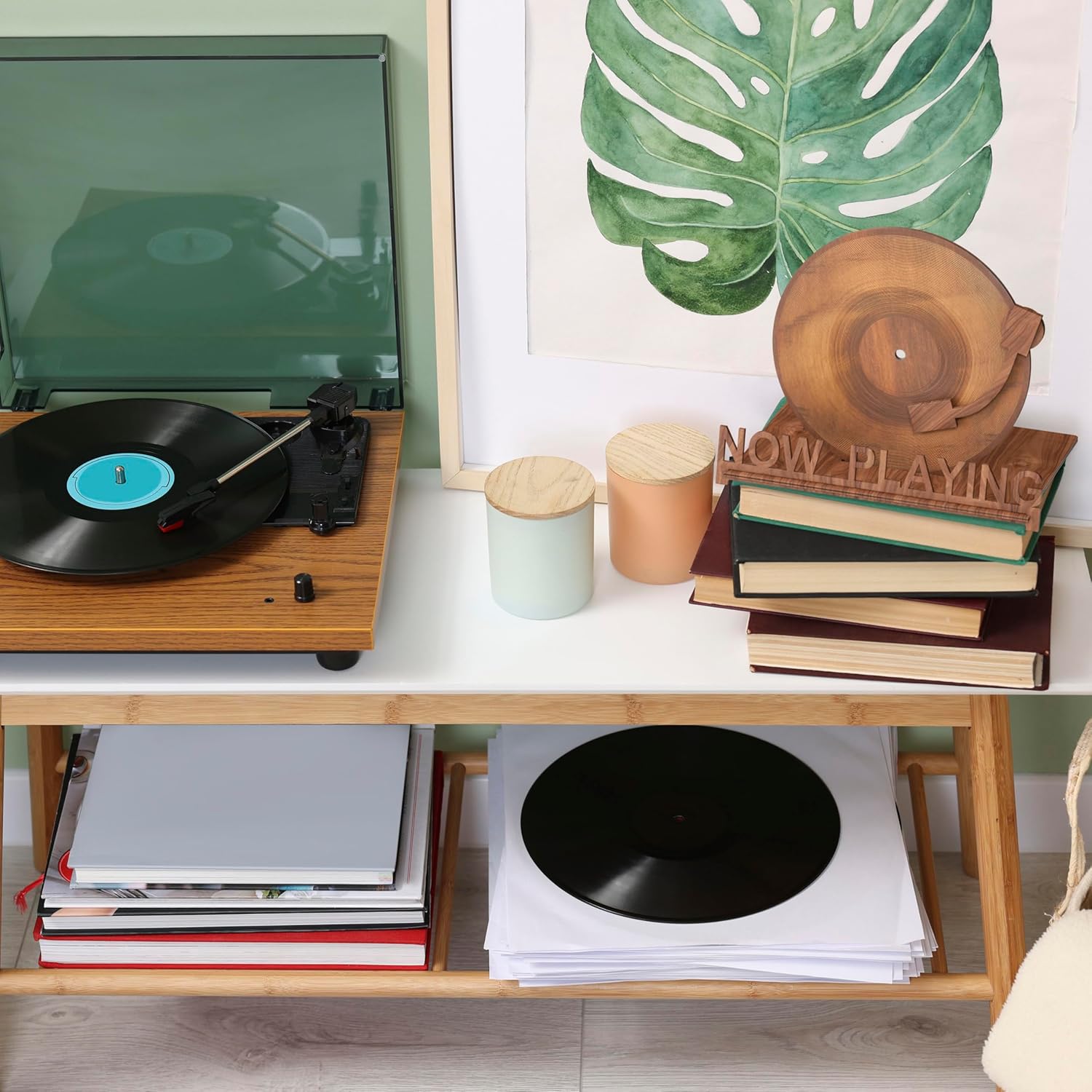 Now Playing Vinyl Record Holder | Wooden Vinyl Record Storage Stands for Albums Display | Now Spinning Accessories Rack Wood - Record