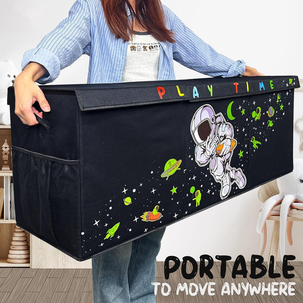 Extra Large Toy Storage Organizer For Living Room with Lids - Glow-in-Dark 40"x14"x16" Collapsible 600D Oxford Toy Chest for Kids, Boys, Girls - Durable Toy Bin for Living Room, Playroom, Nursery