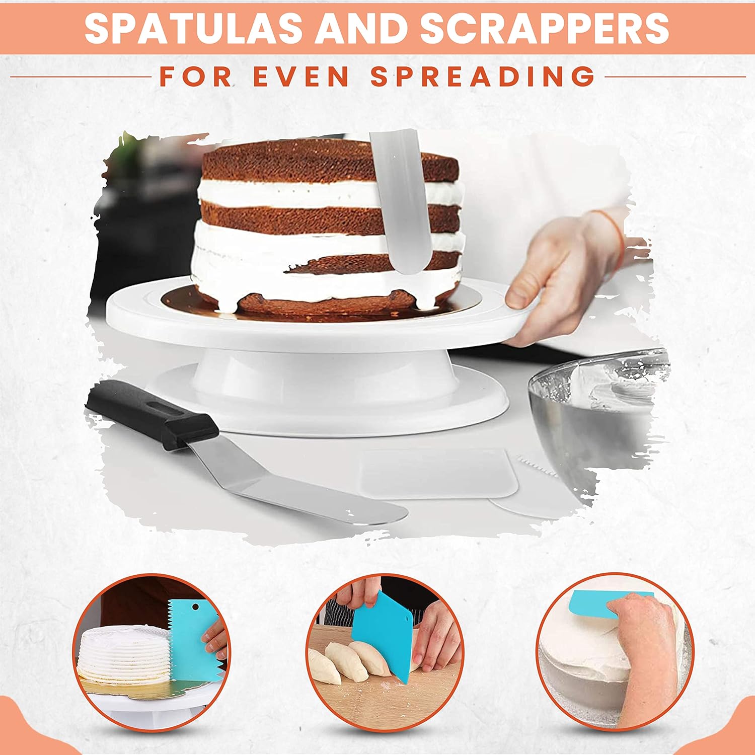35PCs Cake Turntable and Leveler-Rotating Cake Stand with Non Slip pad-7 Icing Tips and 20 Bags- Straight & Offset Spatula-3 Scraper Set -EBook-Cake Decorating Supplies Kit -Baking Tools