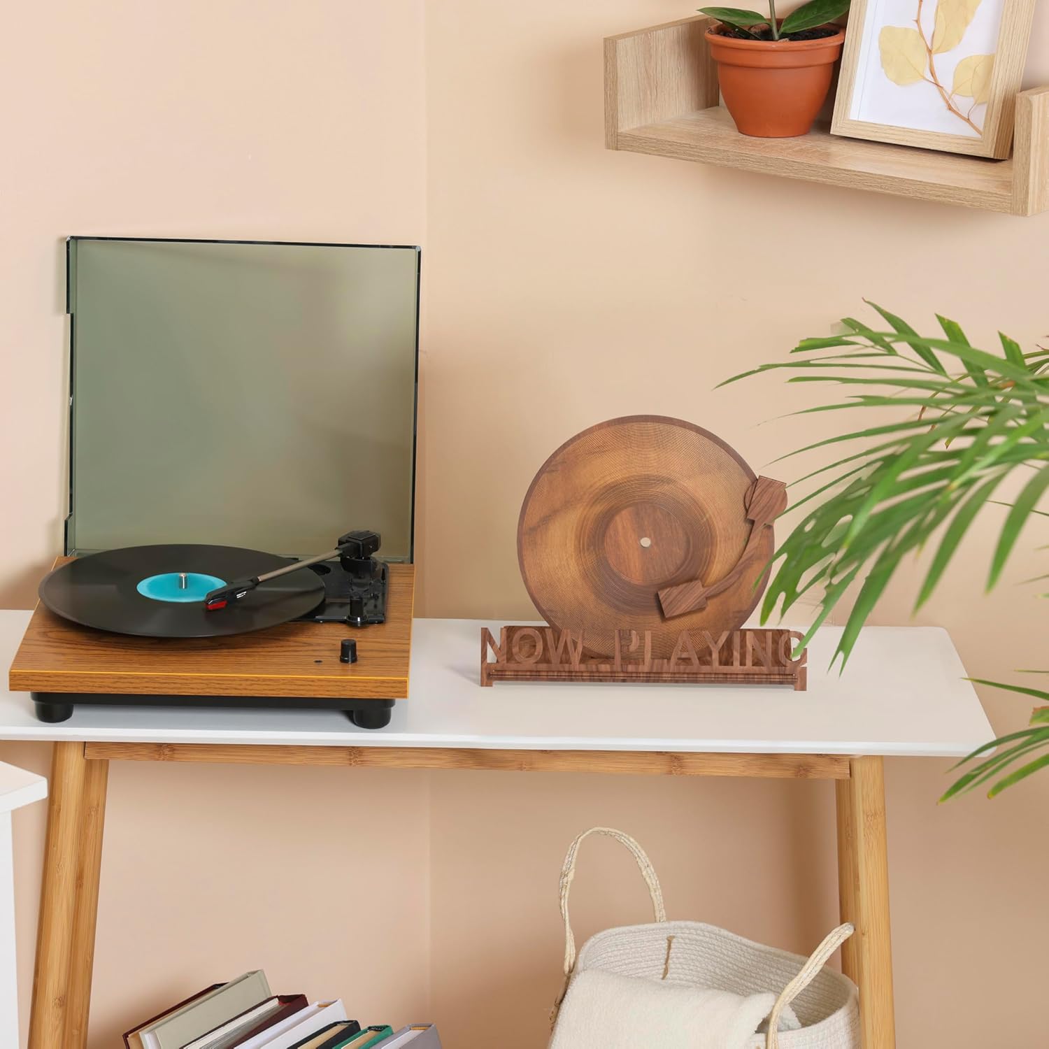 Now Playing Vinyl Record Holder | Wooden Vinyl Record Storage Stands for Albums Display | Now Spinning Accessories Rack Wood - Record