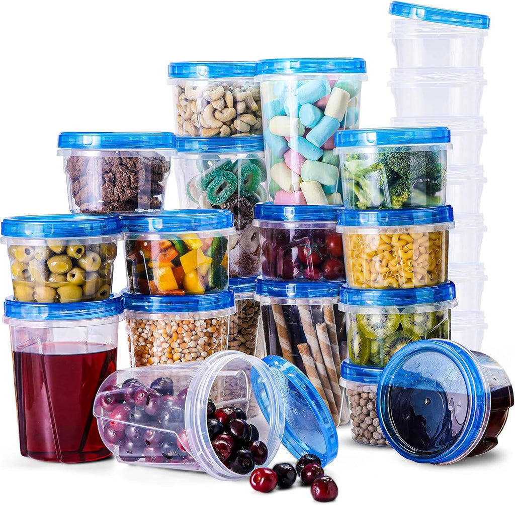 48 pcs Freezer Storage Containers with Lids-(32 & 16OZ) 24 Food Storage Containers with 24 Twist Top-Deli Container for Soup-Reusable Plastic Box for Lunch, Gym, Travel