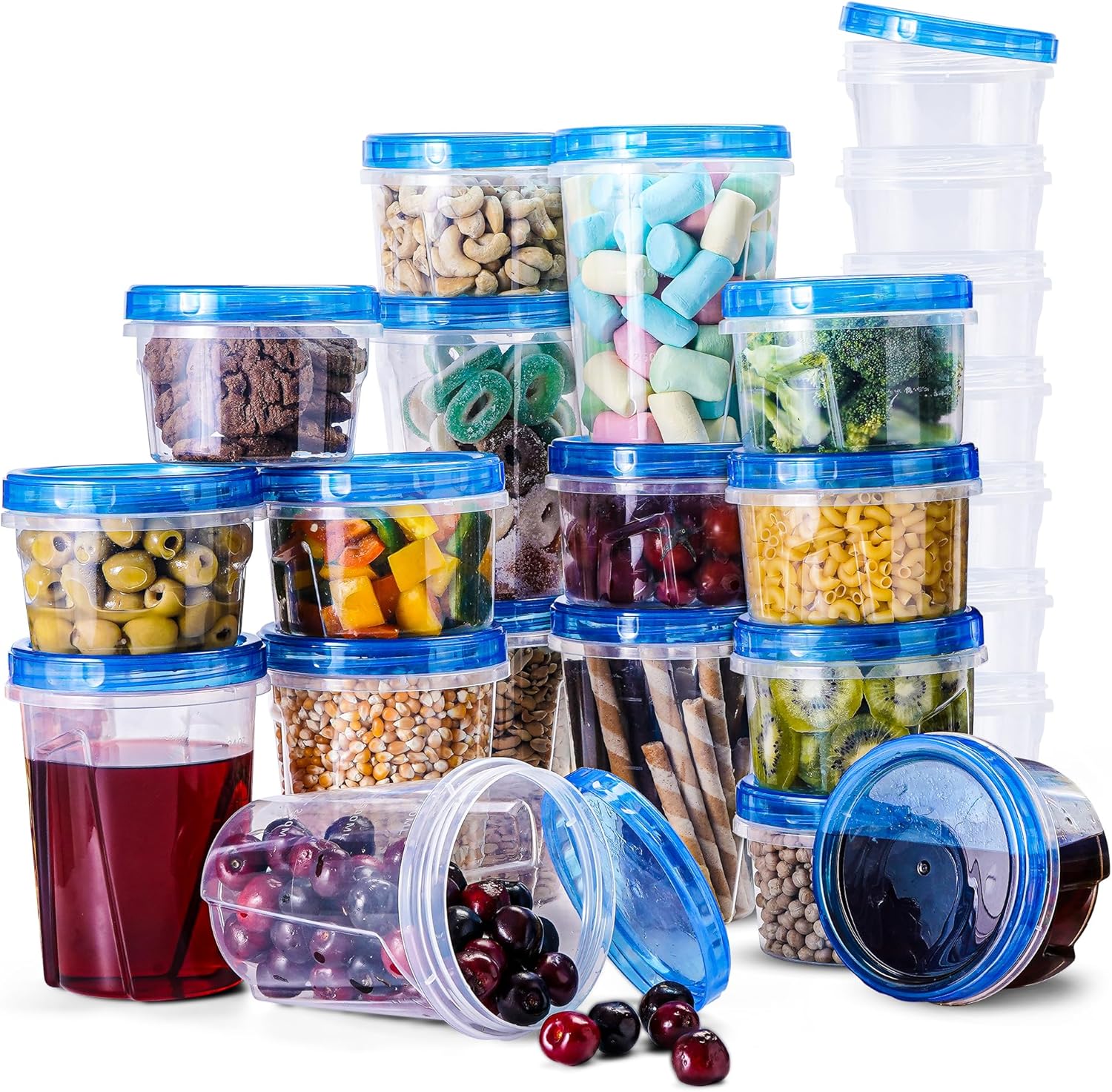48 pcs Freezer Storage Containers with Lids-(32 & 16OZ) 24 Food Storage Containers with 24 Twist Top-Deli Container for Soup-Reusable Plastic Box for Lunch, Gym, Travel
