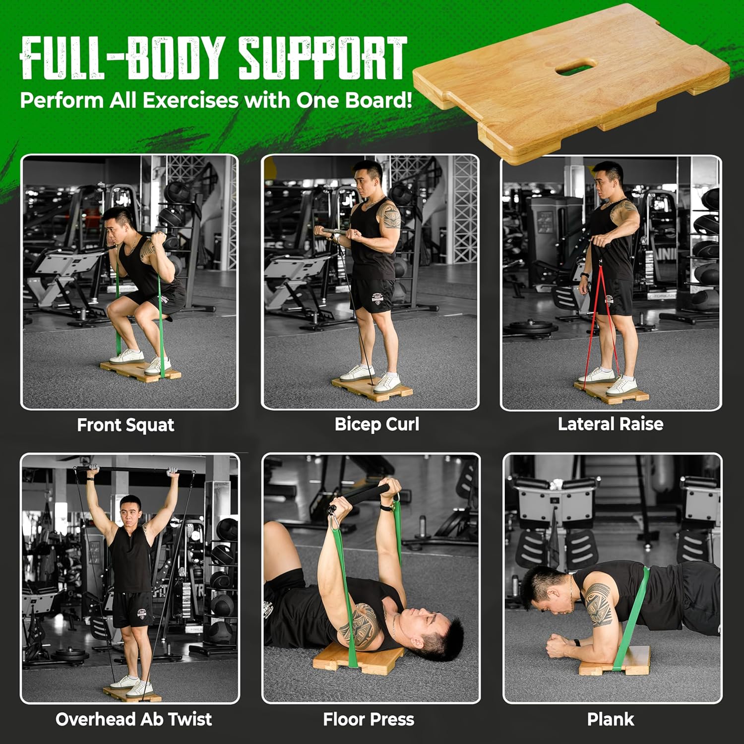 Wood Fitness Board, Exercise Platform or Wooden exercise board for resistance band exercises, Resistance Band Workout, Stretching, Strength, Flexibility and Balance for Total Body Home Gym