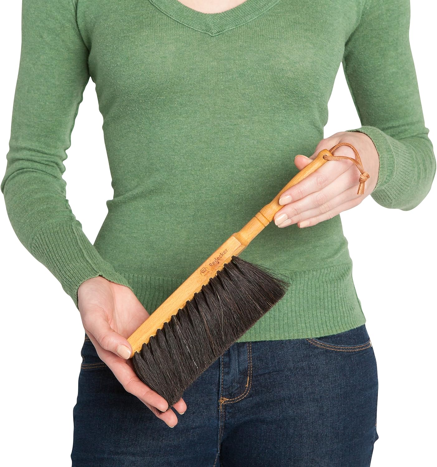 Horsehair Fiber Hand Brush and Dust Pan Set - Wooden Broom and Dustpan Set for Home - Outdoor Dust Pan and Brush - Oiled Beechwood Handles - Large Capacity Stainless Steel Dust Pan