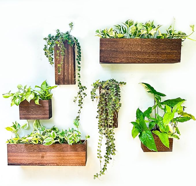 Wood Planter Box for Plants (6 Pack, 4x4 Inch) Small Square Wooden Wall Planters for Indoor Plant, Hanging Window Flower Boxes Herb Planter Table Centerpiece Modern Home Garden Office Decor