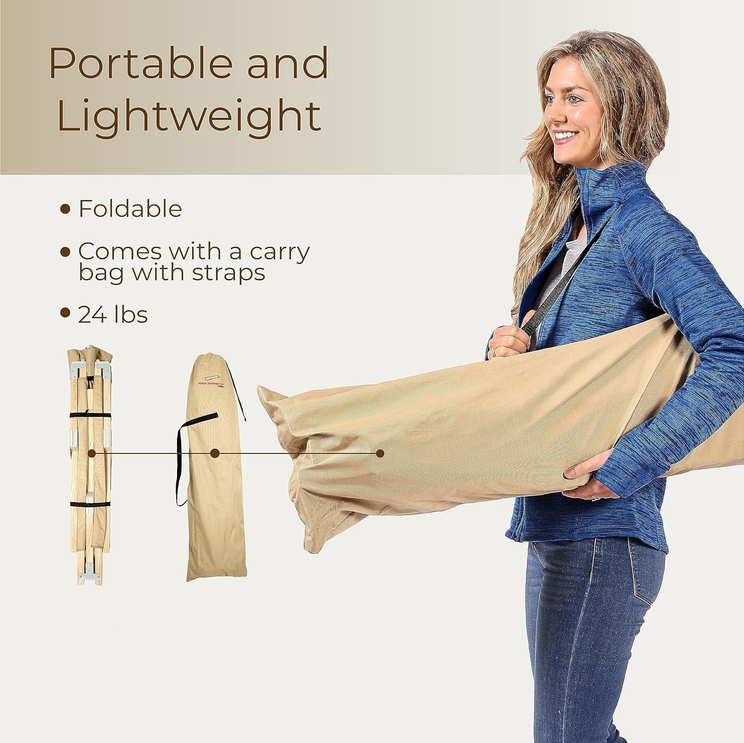 Heritage Cot, Folding Camping Cot, 375 lbs Capacity