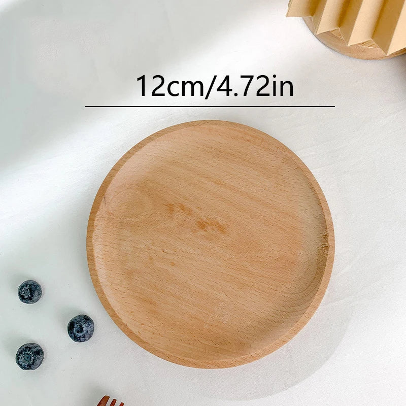 Round Wood Dish, Plate Acacia Wooden for Cake, Sweets Fruit Dessert Coffee Dish, Round Wood Dinner Tableware Plates, Tray for Home Decoration