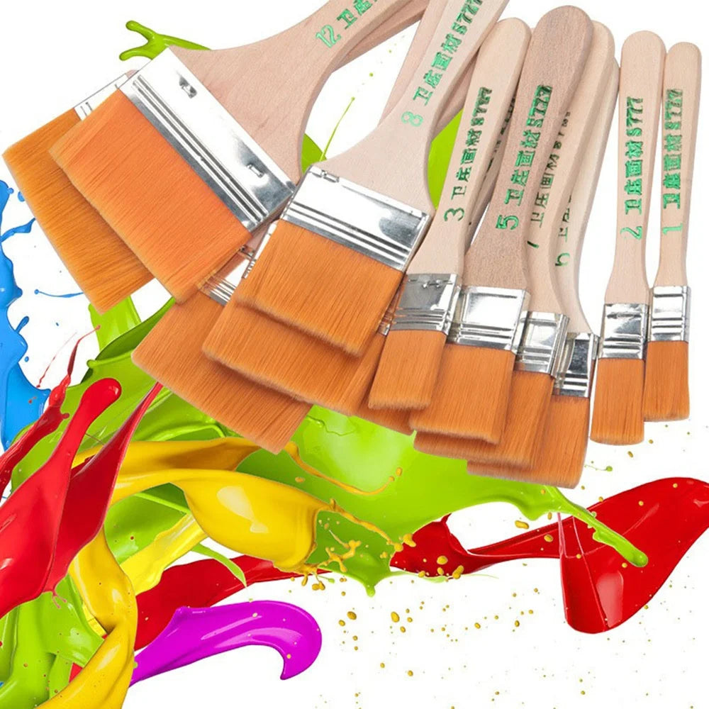 Flat Art Paint Brushes Set Assorted Size Nylon Painting Brushes