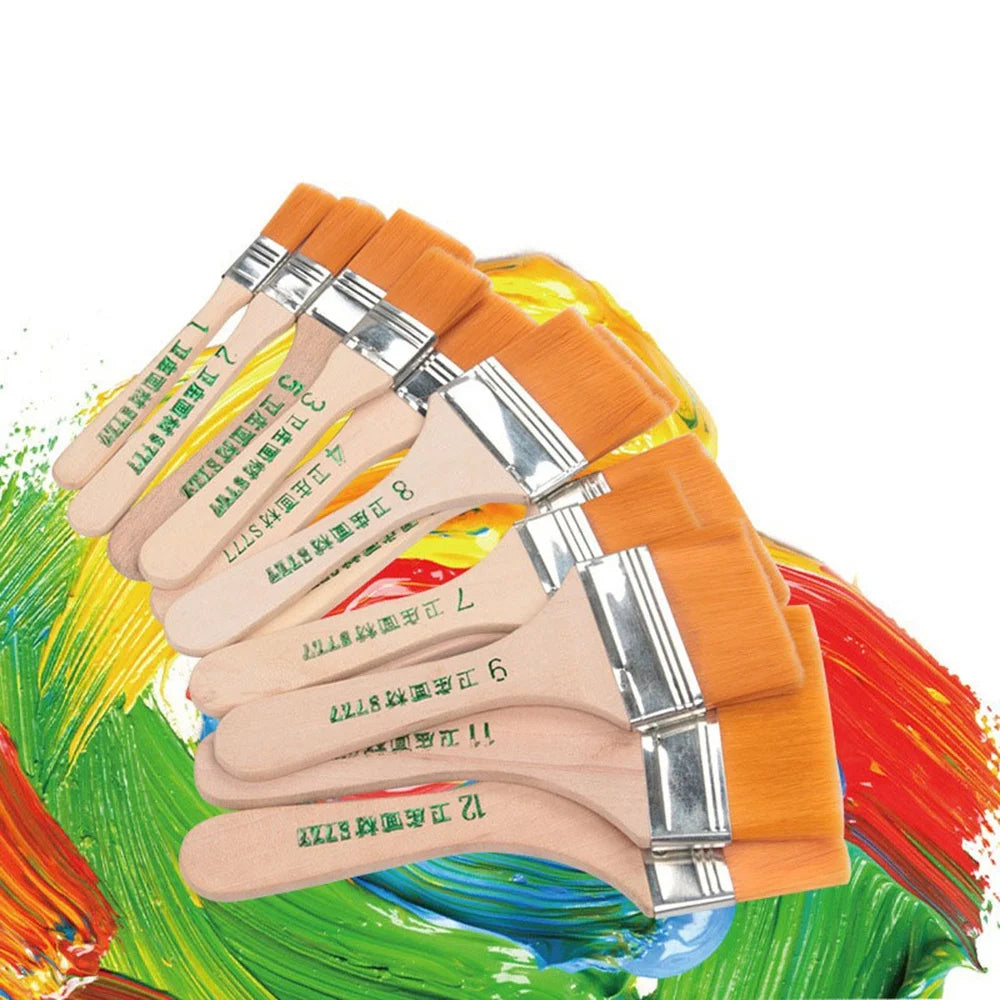 Flat Art Paint Brushes Set Assorted Size Nylon Painting Brushes