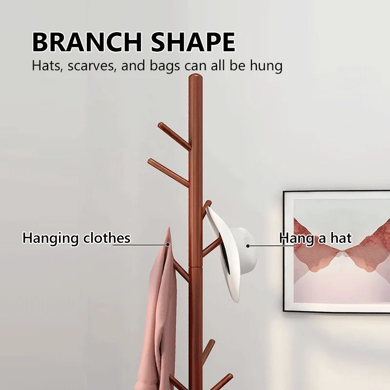 Wood Coat Rack Stand with 9 Hooks, 3 Height Adjustable, simple Freestanding Solid Wooden Coat Tree Hanger for Clothes, Hats, Scarves, bags, Jackets, Bedroom