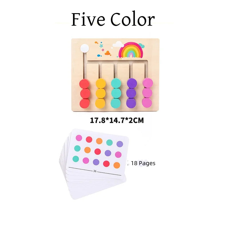 Montessori Color Matching Learning Toys Sliding Puzzle for Kids 3 4 5 6 7 Years Old Preschool Logic Game Brain Teasers Boys Girls 2 Players Educational Wooden Toddler Travel Toys Gifts