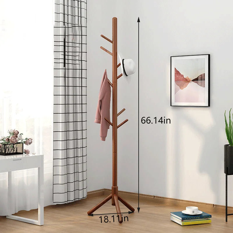 Wood Coat Rack Stand with 9 Hooks, 3 Height Adjustable, simple Freestanding Solid Wooden Coat Tree Hanger for Clothes, Hats, Scarves, bags, Jackets, Bedroom