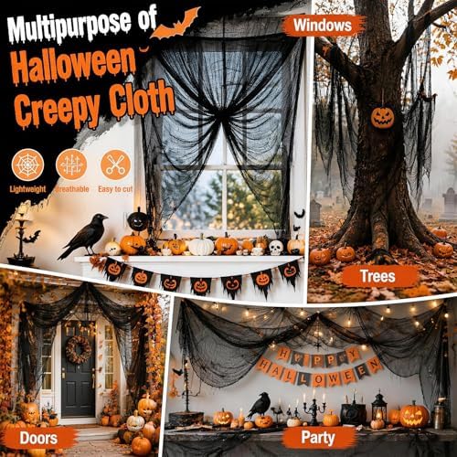 5Pcs Halloween Creepy Cloth Black 30×72inch - Halloween Decorations Clearance - Creepy Spooky Halloween Decorations Outdoor Indoor