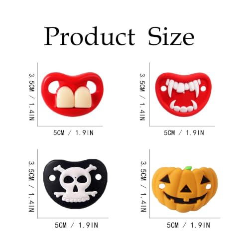 Funny Pacifier for Baby 0-18 Months Baby Halloween Pumpkin Skeleton Vampires Pacifiers Halloween Gifts for Babies BPA Free (4 Packs)
