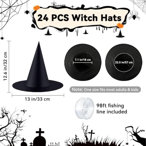 24 PCS Halloween Witch Hats, Hanging Decor for Yard Porch Ceiling