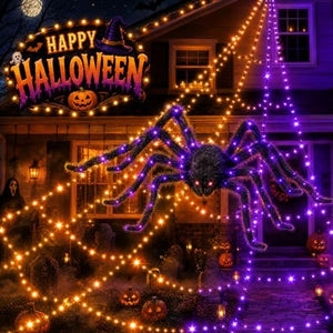 Halloween Light up Spider Web: 16FT 150 LED Large Glow in the Dark Spiderweb Halloween Outdoor Decoration – Giant Lighted Web Decor for House and Yard
