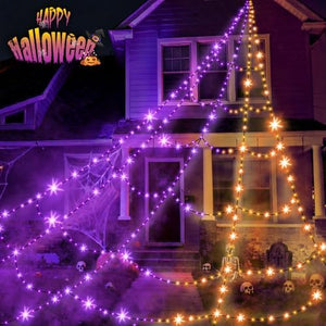 Halloween Light up Spider Web: 16FT 150 LED Large Glow in the Dark Spiderweb Halloween Outdoor Decoration – Giant Lighted Web Decor for House and Yard