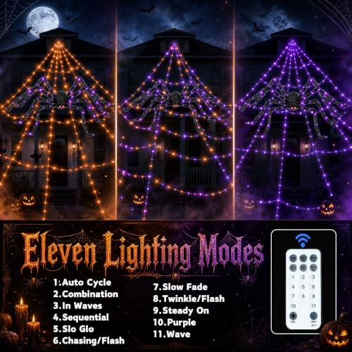 Halloween Light up Spider Web: 16FT 150 LED Large Glow in the Dark Spiderweb Halloween Outdoor Decoration – Giant Lighted Web Decor for House and Yard