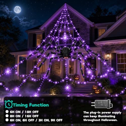 Halloween Light up Spider Web: 16FT 150 LED Large Glow in the Dark Spiderweb Halloween Outdoor Decoration – Giant Lighted Web Decor for House and Yard