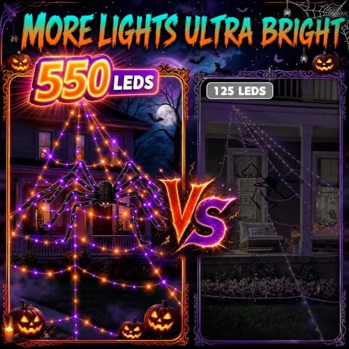 Halloween Light up Spider Web: 16FT 150 LED Large Glow in the Dark Spiderweb Halloween Outdoor Decoration – Giant Lighted Web Decor for House and Yard