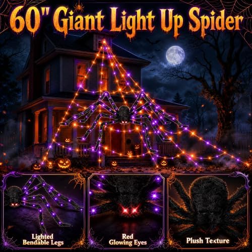 Halloween Light up Spider Web: 16FT 150 LED Large Glow in the Dark Spiderweb Halloween Outdoor Decoration – Giant Lighted Web Decor for House and Yard