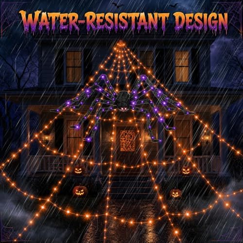 Halloween Light up Spider Web: 16FT 150 LED Large Glow in the Dark Spiderweb Halloween Outdoor Decoration – Giant Lighted Web Decor for House and Yard