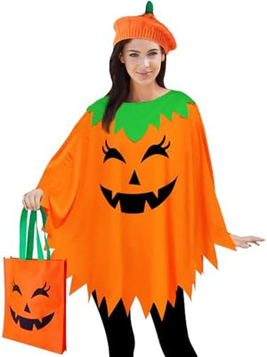 Pumpkin Costume for Women Adult,Pumpkin Poncho Halloween Costume Set