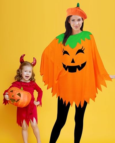 Pumpkin Costume for Women Adult,Pumpkin Poncho Halloween Costume Set