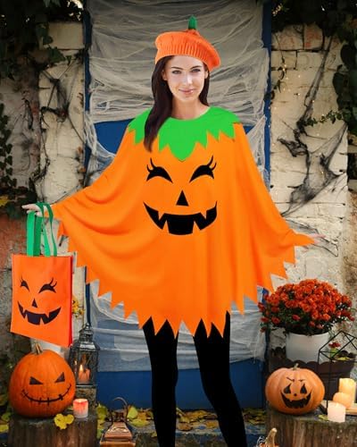 Pumpkin Costume for Women Adult,Pumpkin Poncho Halloween Costume Set