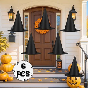 6/9/18Pcs Halloween Witch Hats Decorations, Black Hanging Witch Hats for Halloween Porch Decor, Floating Hat with 115 FT Nylon Cord, Thickened Wizard Hat Bulk for Scary Party Supplies Indoor Outdoor