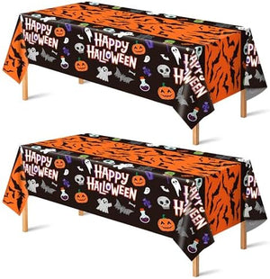 Halloween Decorations - 2 Pack Plastic Tablecloth for Halloween Party Decorations | Skeletons Bats Ghosts Pumpkin Table Decor for Outdoor Indoor Party Favors Supplies Backdrop Banner