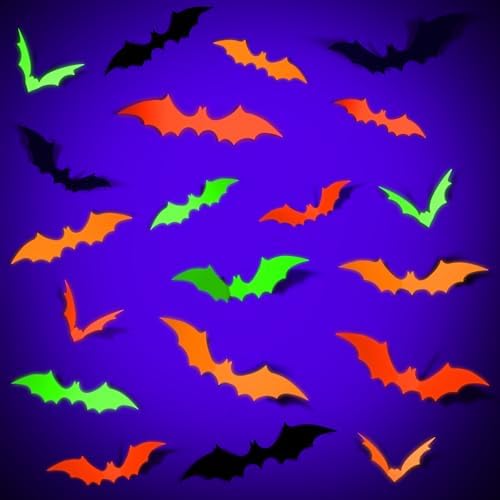Glow Halloween Bat Stickers, Neon Bat Wall Decals, 72PCS, 4 Sizes