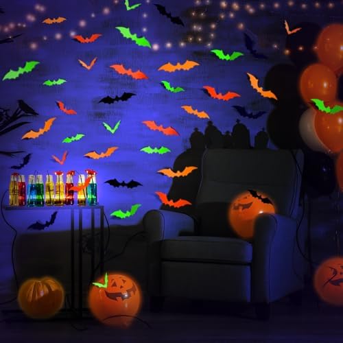 Glow Halloween Bat Stickers, Neon Bat Wall Decals, 72PCS, 4 Sizes