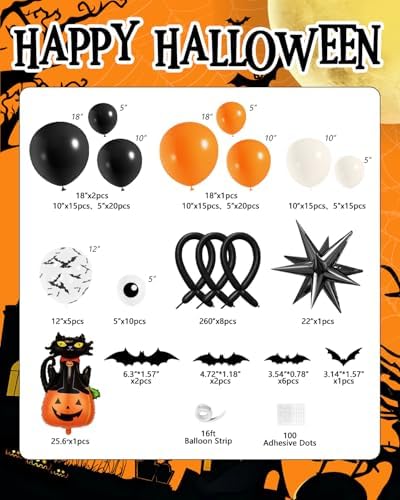 Halloween Balloon Arch Garland Kit with Black Orange Sand White Balloons