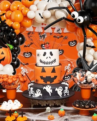 Halloween Balloon Arch Garland Kit with Black Orange Sand White Balloons