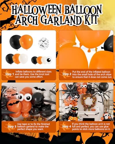 Halloween Balloon Arch Garland Kit with Black Orange Sand White Balloons