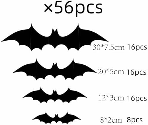 56pack Bats Wall Decor Black Scary Wall Bats for Halloween, 3D Bats Halloween Wall Decor, Scary Decoration for Halloween Party Porch