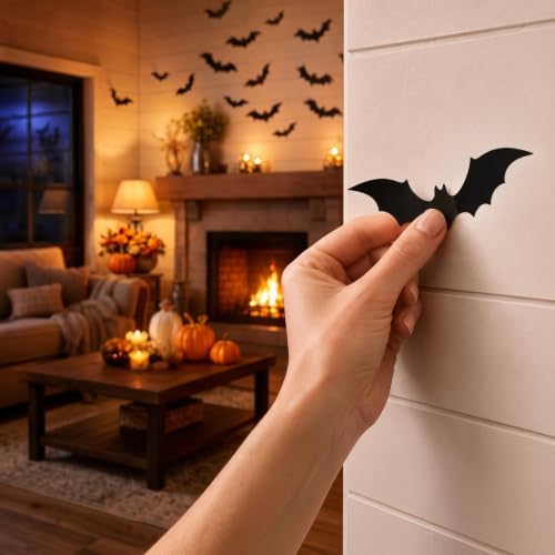 56pack Bats Wall Decor Black Scary Wall Bats for Halloween, 3D Bats Halloween Wall Decor, Scary Decoration for Halloween Party Porch