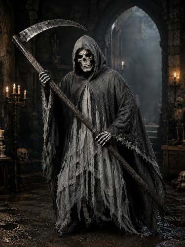 Grim Reaper Hooded Cloak for Men Women Halloween Costumes Cosplay Props