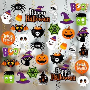 Halloween Hanging Decorations,Halloween Ghost Streamers,Cute Spooky Ghost Pumpkin Witch Hats Ceiling Hanging Swirls, Halloween Decorations Indoor for Office Classroom
