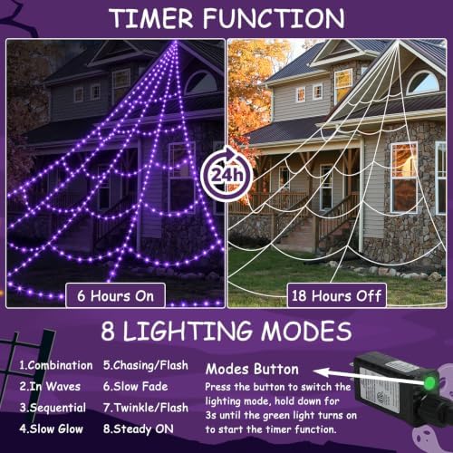 Halloween Spider Web Outdoor Decorations, Purple Lights Up Giant Spiderweb