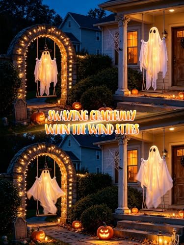 Halloween Swinging Ghost Outdoor Decorations,Hanging Ghost On A Swing