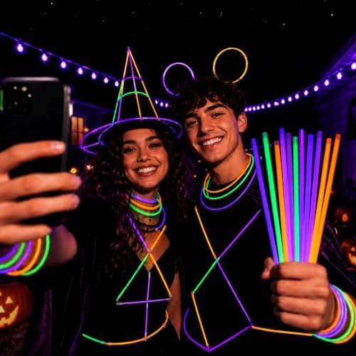 100 Pcs 8" Halloween Glow Sticks Bulk Party Pack