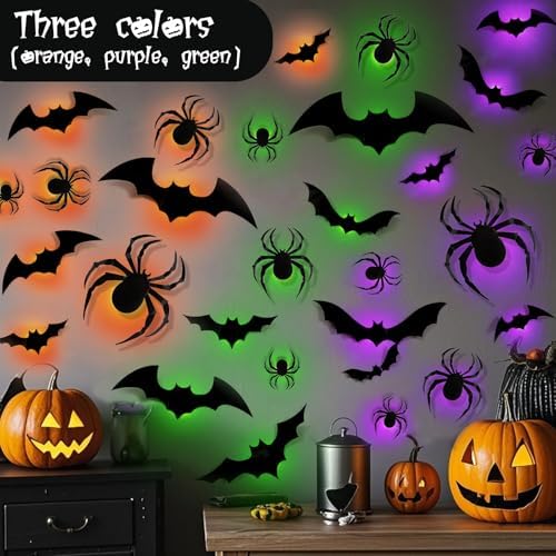 36 Pack Halloween Bat Spider Wall Decor LED Bat Spider Wall Stickers