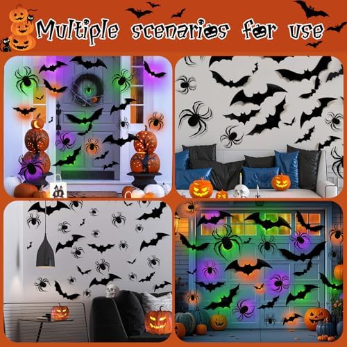 36 Pack Halloween Bat Spider Wall Decor LED Bat Spider Wall Stickers