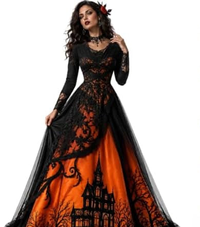 Witch Dress for Women,Halloween Vampire Costumes Treehouse Thorns Witches Gothic Maxi Mesh Dresses